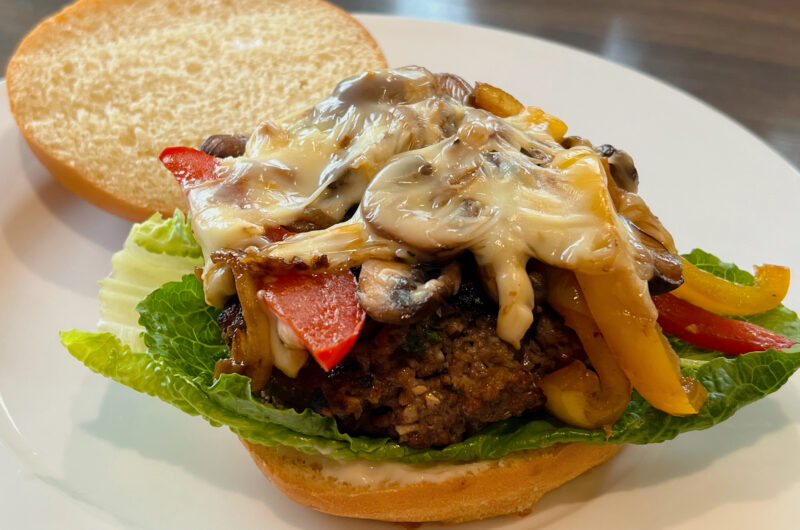 Philly Cheesesteak Burger with Garlic Parmesan Aioli