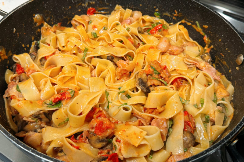 Tomato, Basil, and Bacon Pappardelle