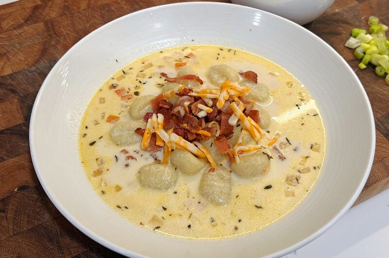 Creamy Gnocchi Soup with Crispy Bacon & Cheddar Cheese